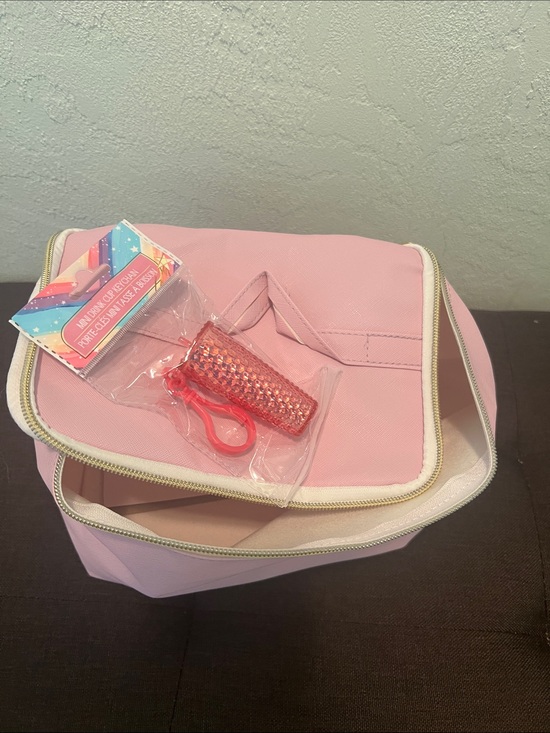 Fashion Focus Accessories - #2078**Pink Cosmetic Travel Case with mini tumbler decor-clip on